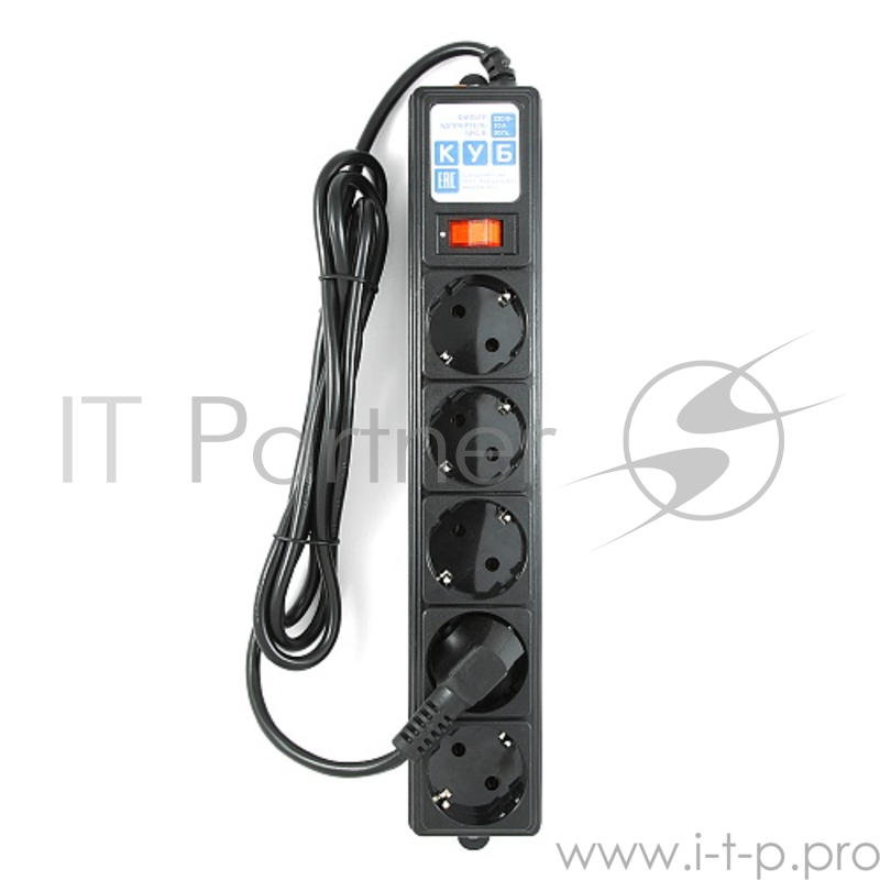 Фильтр-удлинитель Power Cube B 1,9 м 5 розеток (черный) 10А/2,2кВт