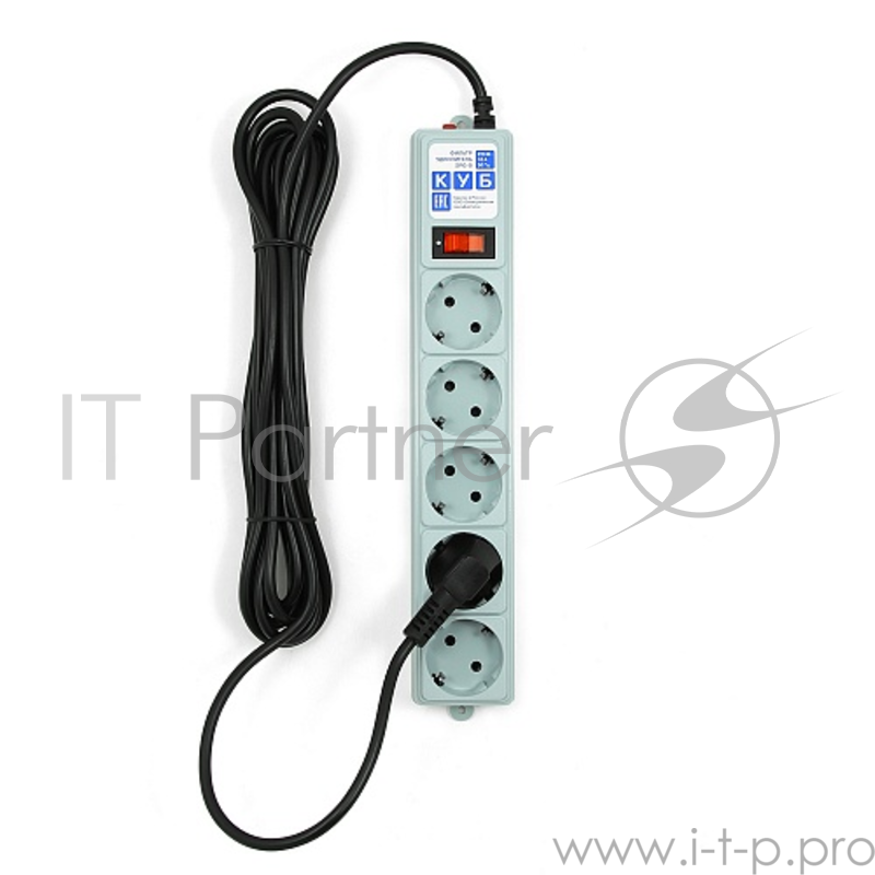 Фильтр-удлинитель Power Cube B 5,0 м 5 розеток (серый) 10А/2,2кВт