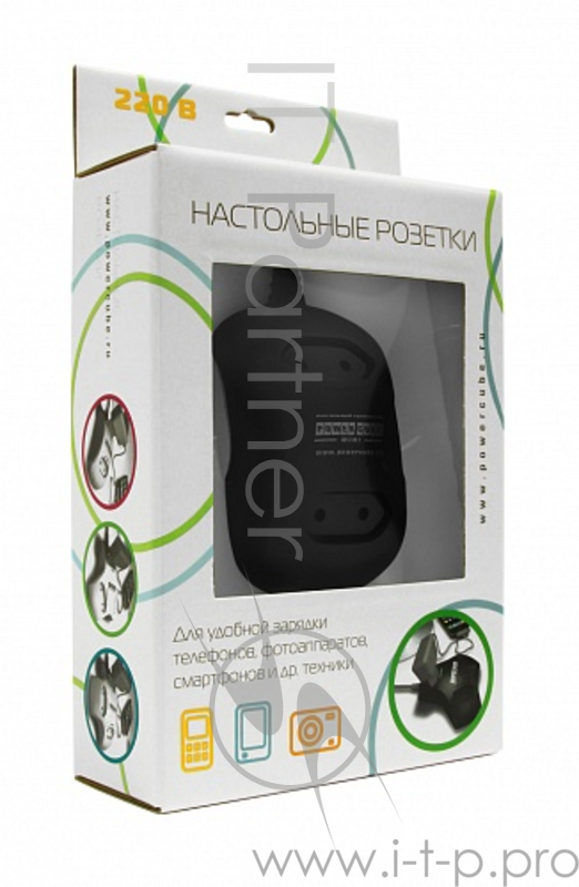 Настольный удлинитель Power Cube, 2 розетки, черный,1.8 м. 2,5А/500Вт