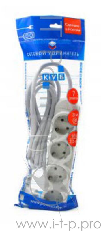 Сетевой удлинитель Powercube PC-Y-5-43-5 5м (7 розеток) серый (пакет ПЭ)