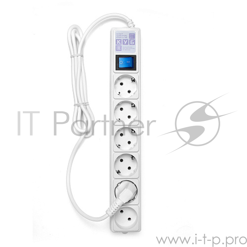 Фильтр-удлинитель Power Cube 1,9 м 6 розеток (белый) 16А/3,5кВт