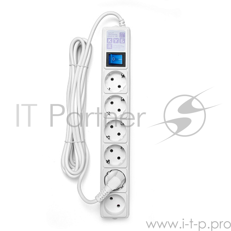 Фильтр-удлинитель Power Cube 5,0 м 6 розеток (белый) 16А/3,5кВт