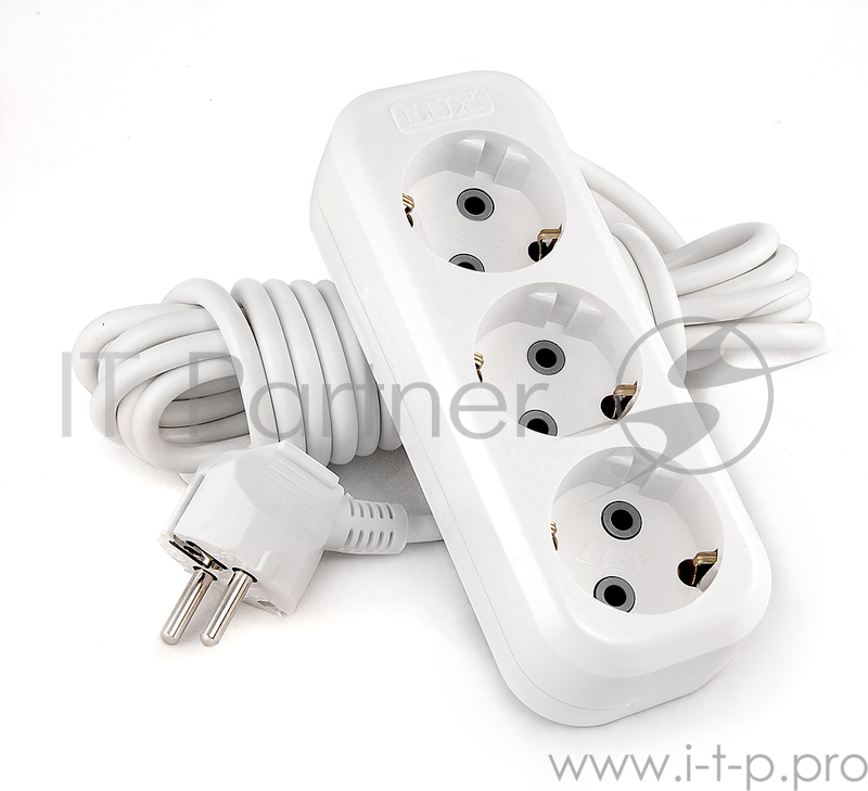 Удлинитель сетевой LUX У3-Е-03 белый 3-местный с заземлением, 220В 16А, 3м (35)