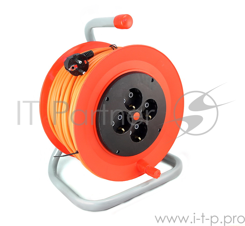 Удлинитель LUX К4-Е-40 силовой на катушке ПВС 3x1.5 40м 16А, 4 розетки с заземлением