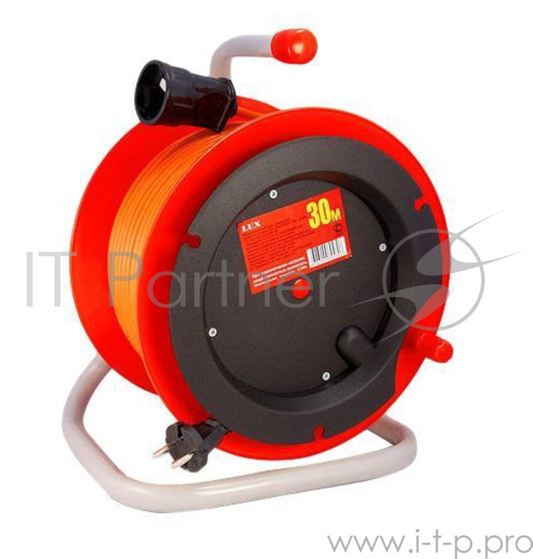 Удлинитель на катушке LUX К1-О-30 ПВС, 30м, 2х0.75мм, 6А 1100-2200Вт, 1 розетка