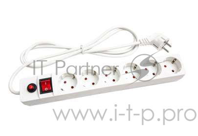 Сетевой фильтр UNIVersal ПВС 3*0,75 6гнезд 1,8м выключатель с индикацией, с/з, з/ш, белый