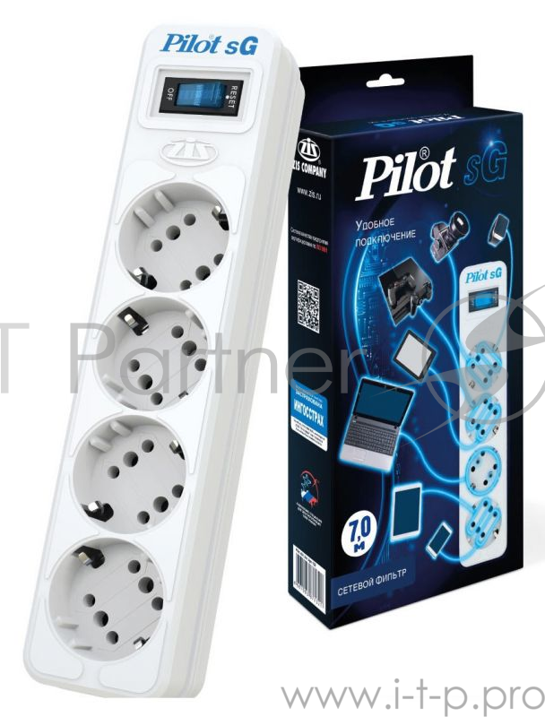Сетевой фильтр Pilot SG 4x8 7м (4 розетки) белый (коробка)