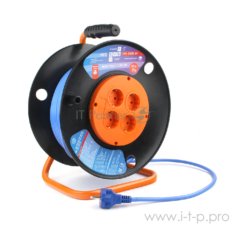 Морозостойкий силовой удлинитель Power Cube PC-BG4-F-30-K, 16 А/3,5 кВт, 30 м, 4 розетки с/з