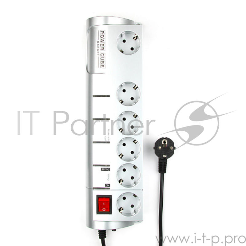 Сетевой фильтр Power Cube Garant 3.0 м, 5+1, серый, телеф.защита, 10А/2,2кВт
