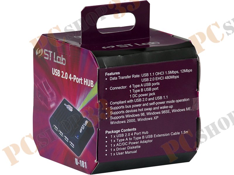 Разветвитель 4 порта USB2.0 STLab U-181, внешн., с блоком питания