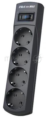 Сетевой фильтр Pilot m Max 4 розетки (евро с заземлением), 15А/3.3кВа, автомат, 3 м, черный Surge protector Pilot m Max 4 euro outlets, 15А/3.3кВа, 3m, black