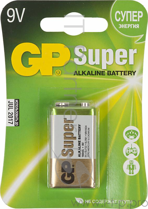 Батарея GP Super Alkaline 1604A 6LR61 9V 550mAh (1шт)