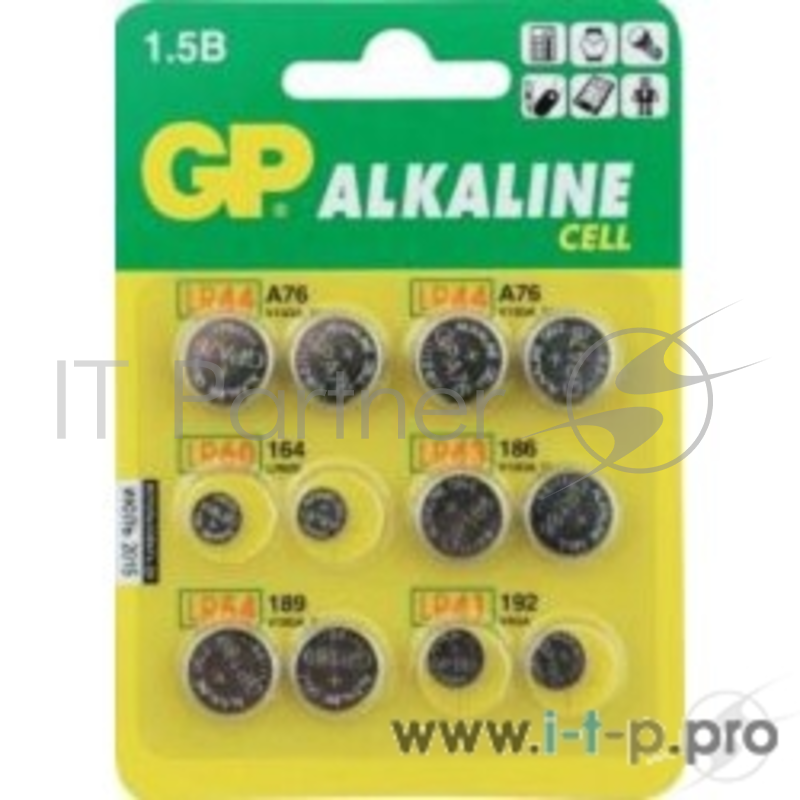 Батарейка GP ACM01-2CR12 (Набор дисковых батареек, 12 шт. в уп-ке) {Количество в упаковке — 12 (2 x LR41 (192), 2 x LR43 (186), 4 x LR44 (A76), 2 x LR54 (189), 2 x LR60 (164))}