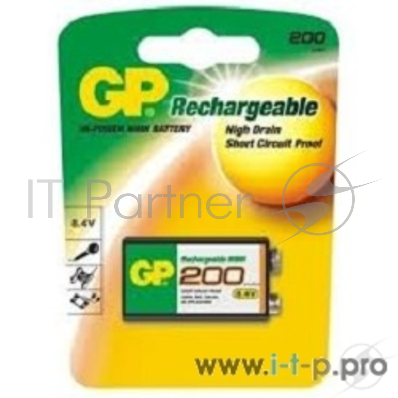 Батарейка GP Rechargeable NiMH 20R8H 200mAh, 1 шт 9V, 200мАч (1 шт. в уп-ке)