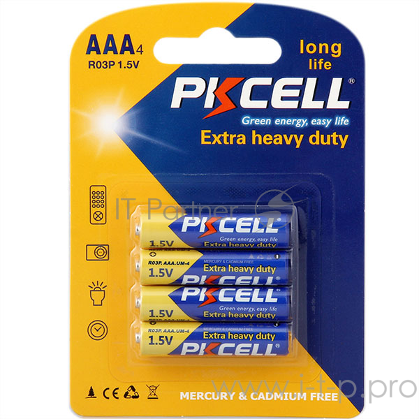 Солевой элемент питания PKCELL R03P-4B тип - AAА 4 шт в блистере