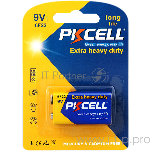Солевой элемент питания PKCELL 6F22-1B тип - 9V(Крона) 1 шт в блистере