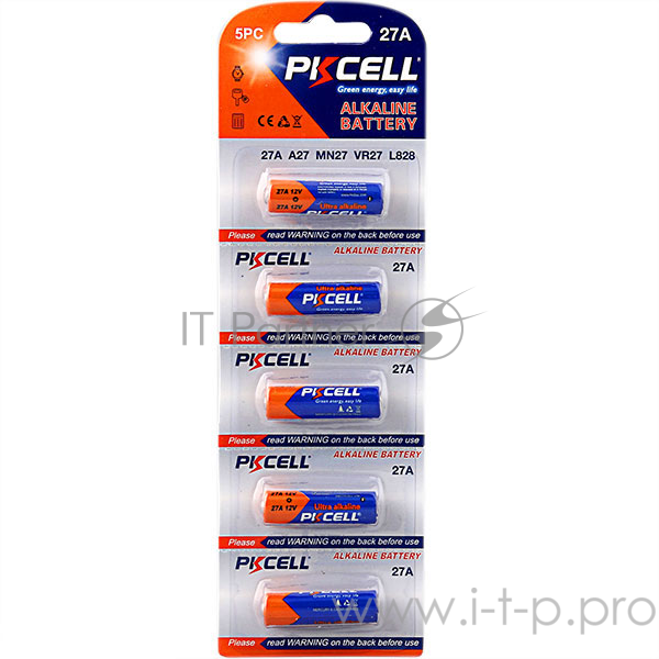 Щелочной/алкалиновый элемент питания PKCELL 12V 27A-5B тип - A27 5 шт в блистере