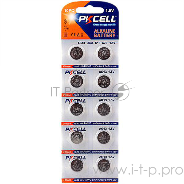 Щелочной/алкалиновый элемент питания PKCELL AG13-10B тип - LR44(AG10) 10 шт в блистере