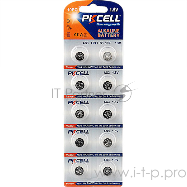 Щелочной/алкалиновый элемент питания PKCELL AG3-10B тип - LR41(AG3) 10 шт в блистере