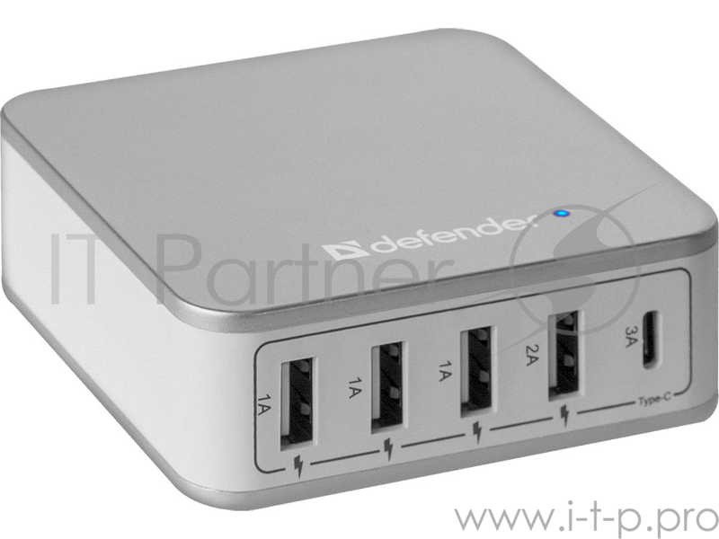 Сетевой адаптер питания Defender 4 порта USB + Type C, 5V / 8A (UPA-50) (83538)