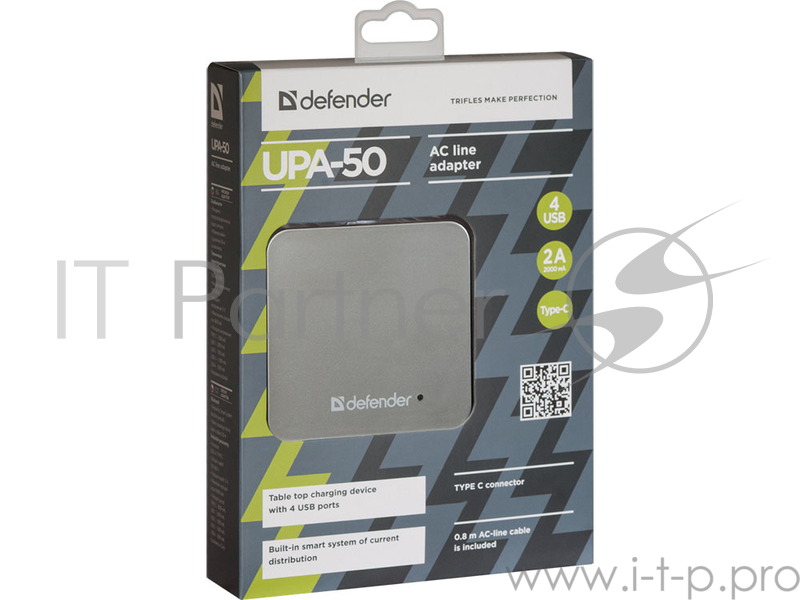 Сетевой адаптер питания Defender 4 порта USB + Type C, 5V / 8A (UPA-50) (83538)