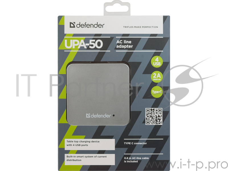 Сетевой адаптер питания Defender 4 порта USB + Type C, 5V / 8A (UPA-50) (83538)