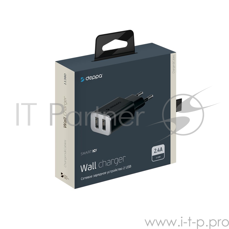 Сетевое зарядное устройство Deppa 2 USB 2.4А, черный