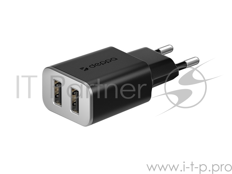 Сетевое зарядное устройство Deppa 2 USB 2.4А, черный