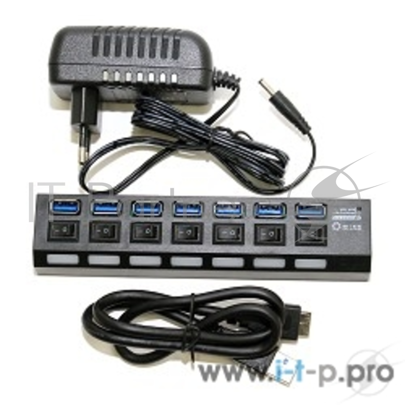 USB-концентраторы 5bites HB37-303PBK Концентратор 7*USB3.0 / БП 5В-2А / 1.2M / BLACK