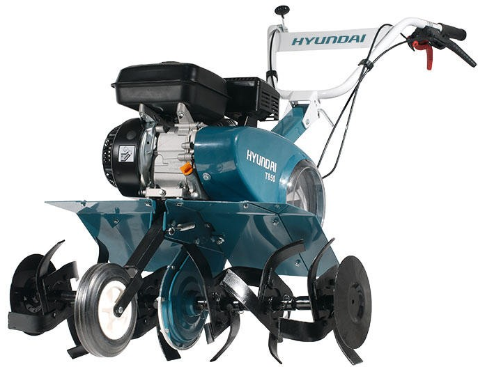 Мотоблоки, культиваторы HYUNDAI T 850 Культиватор бензиновый { двигатель HYUNDAI IC200 4-х такт, 6,5 л.с./196 см3, скорость 1 вперед/1 назад, ширина 30-60-90 см, глубина 32 см, вес 52 кг }