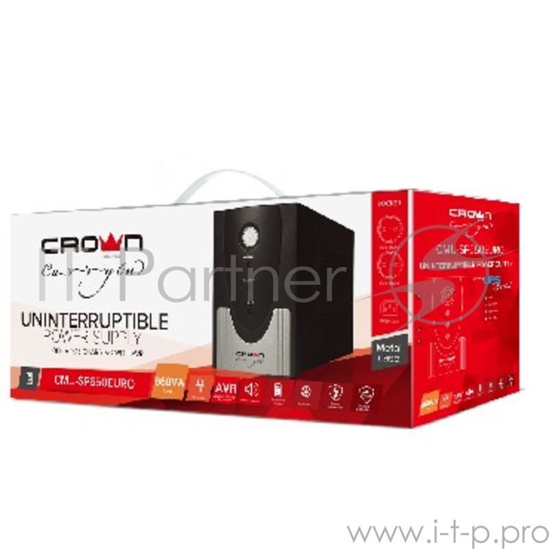 Источник бесперебойного питания CROWN ИБП CMU-SP650EURO {650VA, металл, 1x12V/7AH, розетки 2*EURO+1*IEC bybass} CM000001490