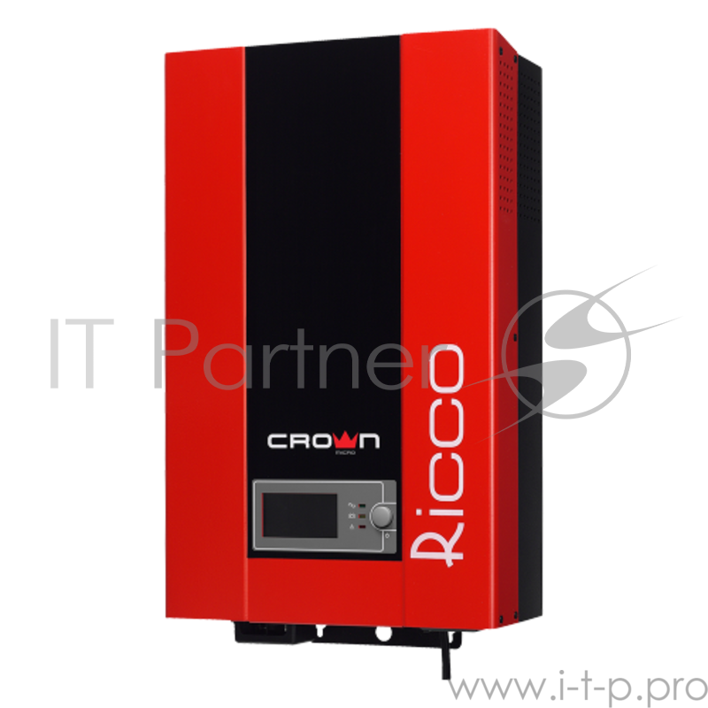 Инвертор CROWN RICCO 1.2K 1200VA/720W, корпус металл, универсальный (напольный/крепление на стену), (подключение 1 х АКБ 12V до 250AH), розетки 1х (1Ph+N+GND), LCD-дисплей, тип выходного сигнала - апроксимированная синусоида, AVR 90-280V, входной к
