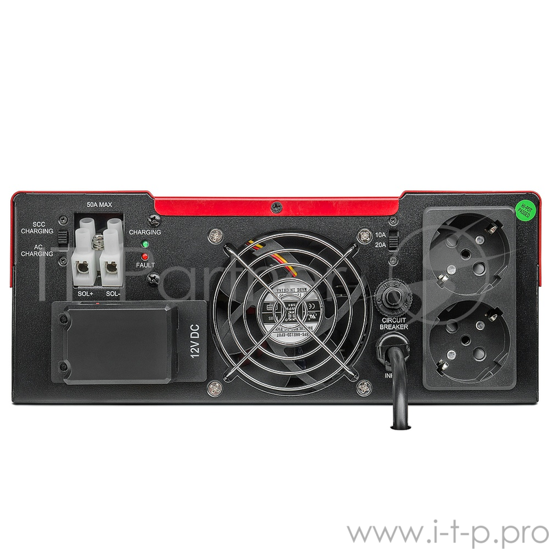 Инвертор CROWN RICCO 2.4K 2400VA/1440W, корпус металл, универсальный (напольный/крепление на стену), (подключение 2 х АКБ 12V до 250AH), розетки 1х (1Ph+N+GND), LCD-дисплей, тип выходного сигнала - апроксимированная синусоида, AVR 90-280V, входной ка