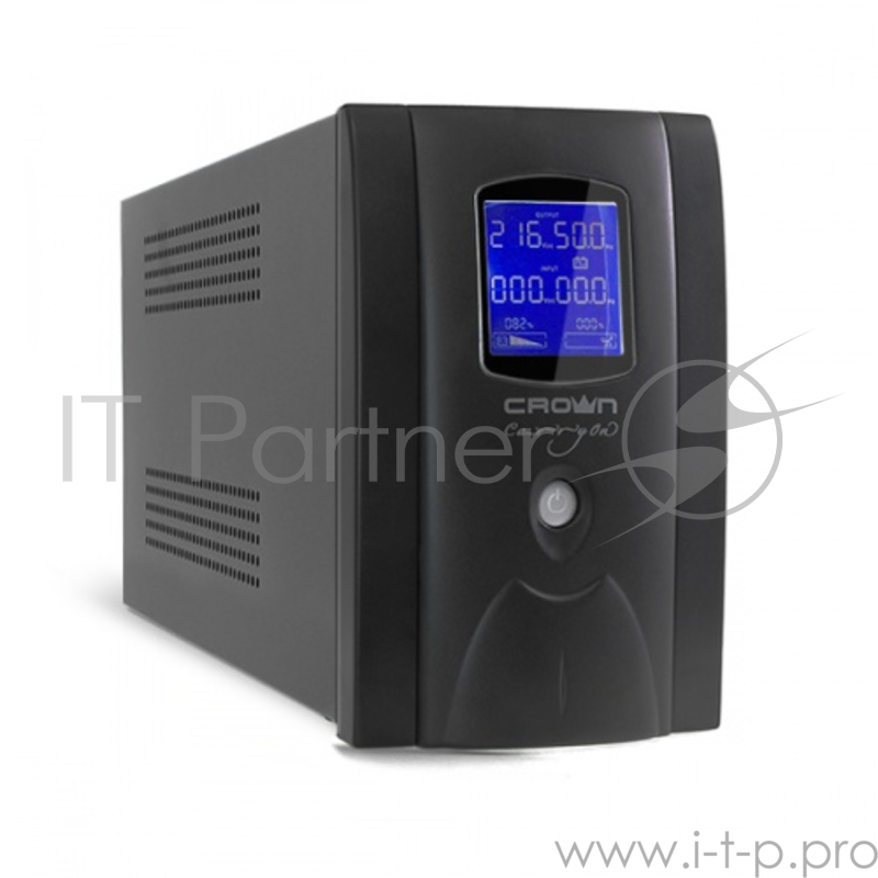ИБП CROWN Line Intractive CMU-SP1200IEC LCD USB 1200VA720W, корпус металл, 2x12V/9AH, розетки 8*IEC, трансформатор AVR 140-290V, LCD-дисплей, cъёмный кабель 1.2 м, порт RJ11/45, порт USB, защита: от перегрузки, от КЗ, от скачков напряжения