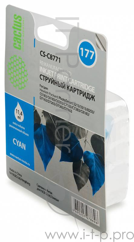 Расходные материалы CACTUS C8771 Картридж струйный Cactus CS-C8771 голубой для №177 HP PhotoSmart 3213/3313/8253/C5183/C6183 (11,4ml)