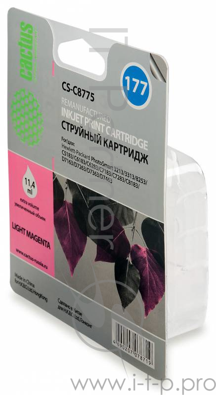 Расходные материалы CACTUS C8775 Картридж струйный Cactus CS-C8775 светло-пурпурный для №177 HP PhotoSmart 3213/3313/8253/C5183/C6183 (11,4ml)