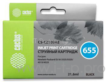 Расходные материалы CACTUS CZ109AE Картридж струйный Cactus CS-CZ109AE черный для №655 HP DJ IA 3525/5525/4515/4525 (21,6ml)