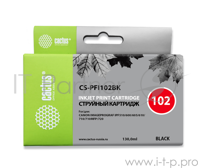 Расходные материалы Cactus PFI-102BK Картридж струйный для Canon iPF500/iPF600/iPF700/ MFP M40/iPF765/LP17/LP24, черный (130мл)