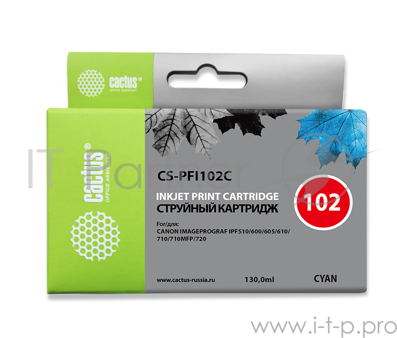 Расходные материалы Cactus PFI-102C Картридж струйный для Canon iPF500/iPF600/iPF700/ MFP M40/iPF765/LP17/LP24, синий (130мл)
