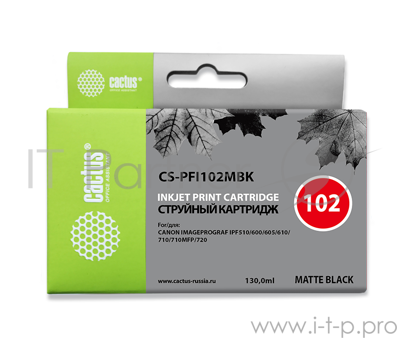Расходные материалы Cactus PFI-102MBK Картридж струйный для Canon iPF500/iPF600/iPF700/ MFP M40/iPF765/LP17/LP24, черный матовый (130мл)