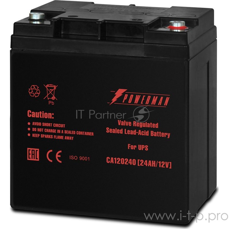 Батарея POWERMAN Battery CA12240, напряжение 12В, емкость 24Ач, макс. ток разряда 360А, макс. ток заряда 7.2А, свинцово-кислотная типа AGM, тип клемм M1, Д/Ш/В 166/126/174, 8.4 кг. Battery POWERMAN Battery CA12240, voltage 12V, capacity 24Ah, max. di