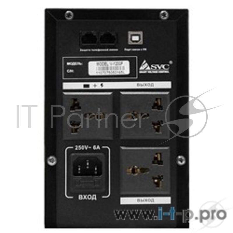 ИБП SVC, V-1000-F, Smart, USB, Диапазон работы AVR: 165-275В, Бат.: 12В/7 Ач*2шт.Чёрный