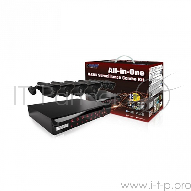 Оборудование для систем видеонаблюдения KGuard NS801-4CW214H Чёрный {Система видеонаблюдения Всё-в-одном NS Series D1 H.264 8ch+ 4 камеры, IR LED 20м, IP66, кабель 18м, БП}