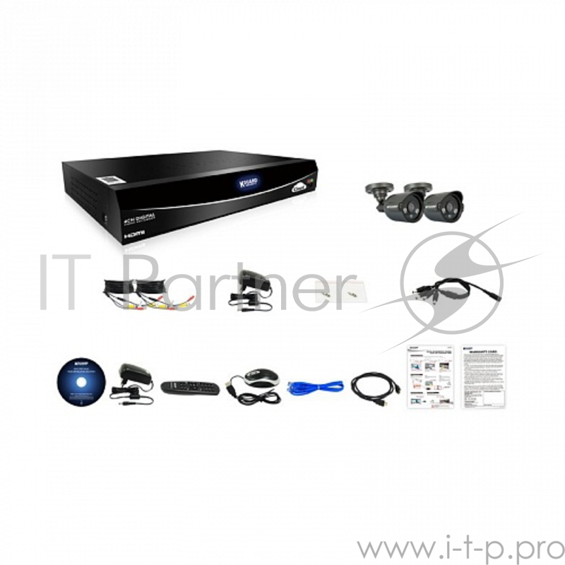 Оборудование для систем видеонаблюдения KGuard EL421-2HW212B Чёрный {Система видеонаблюдения