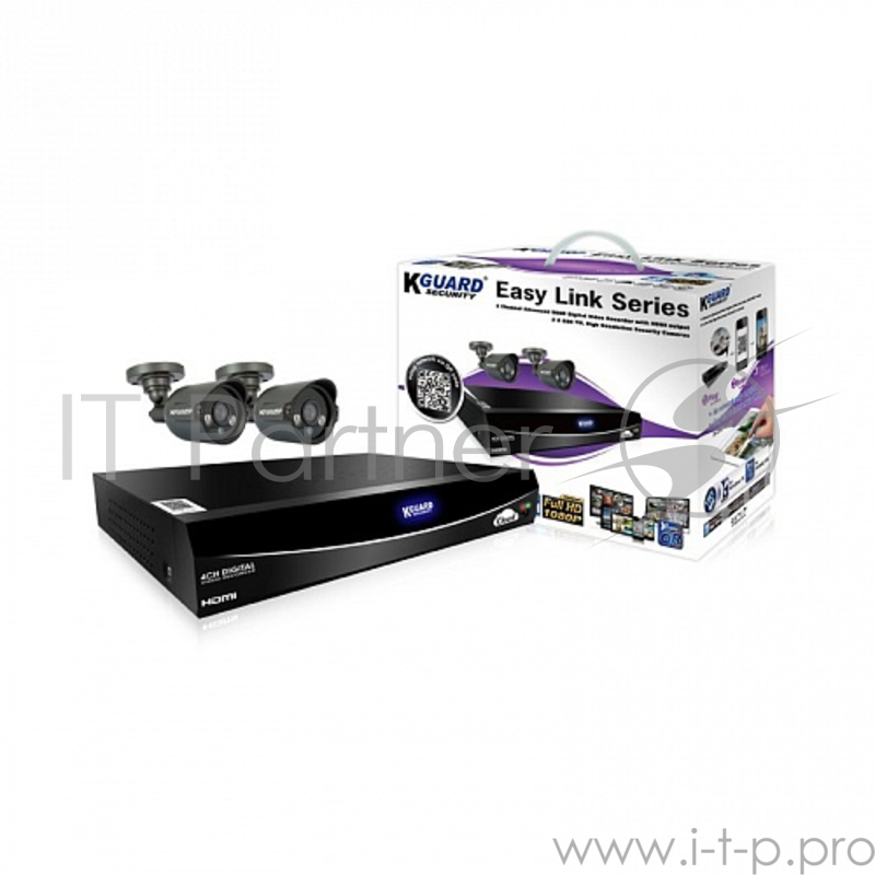 Оборудование для систем видеонаблюдения KGuard EL421-2HW212B Чёрный {Система видеонаблюдения