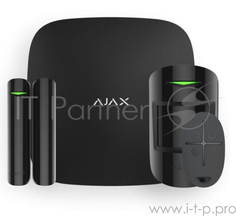 AJAX StarterKit Black (Стартовый комплект (интеллектуальная централь, датчик движения, датчик открытия, брелок) чёрный)