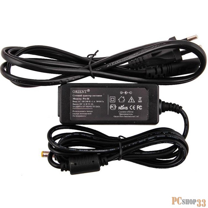 Блок питания ORIENT PA-06, OUTPUT: 12V DC 3A, защита от КЗ и перегрузки (Imax~3.8-4.1A)