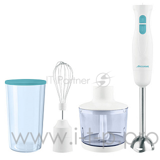 Блендер АКСИНЬЯ КС-306В белый с бирюз:500Вт,2 СКОРОСТИ,насадка из НЕРЖ СТАЛИ,измел,венчик(Россия)(8)