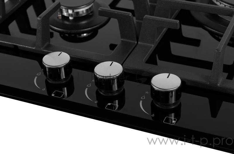 Встраиваемые газовые панели Weissgauff Газ, 45x51 см, газовая, закаленное стекло, независимая, WOK, электроподжиг, газ-контроль, чугунные решетки, черная