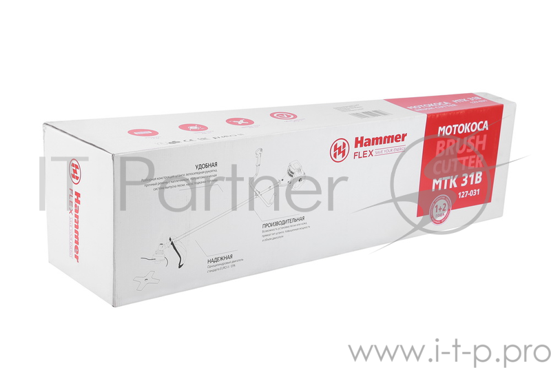 Триммер Мотокоса Hammer Flex MTK31B 277344 { 1.6лс, 34см3, ширина реза фрезы 23см, триммерной головкой 43см, ремень}